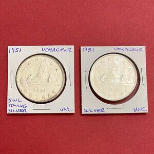 Fantastic Pair of 1951 Canada Uncirculated Silver $1 Coins!